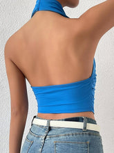 Draped Front Ruched Backless Halter Top